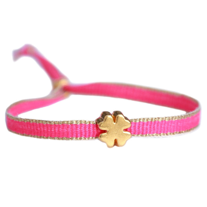Armband goldenes Kleeblatt in Pink