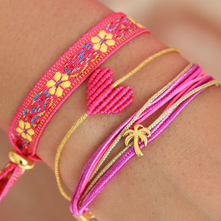 Gewebtes Armband Blume rosa gelb