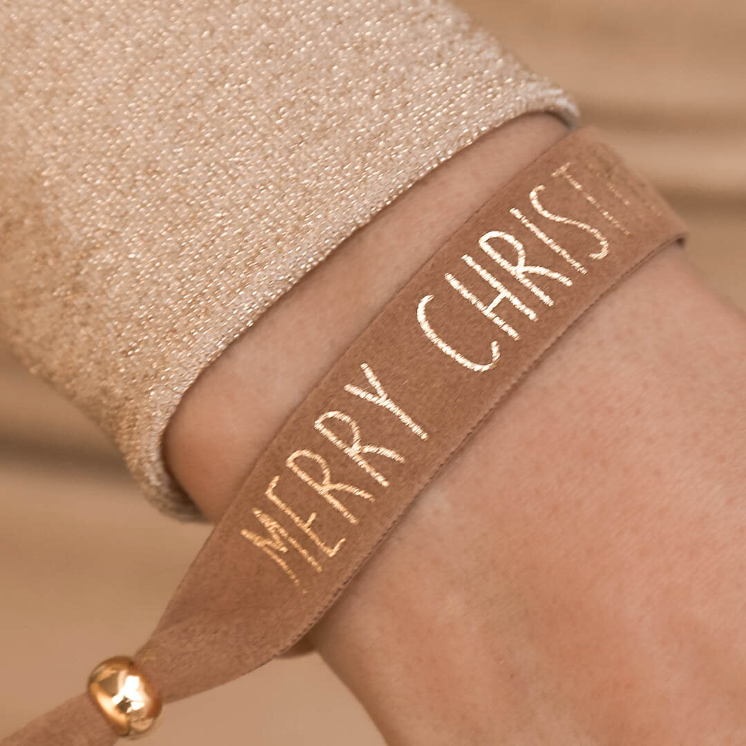 Suède armbandje Merry Christmas brown