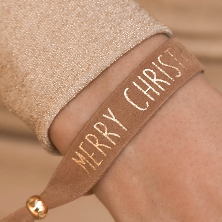 Suède armbandje Merry Christmas brown