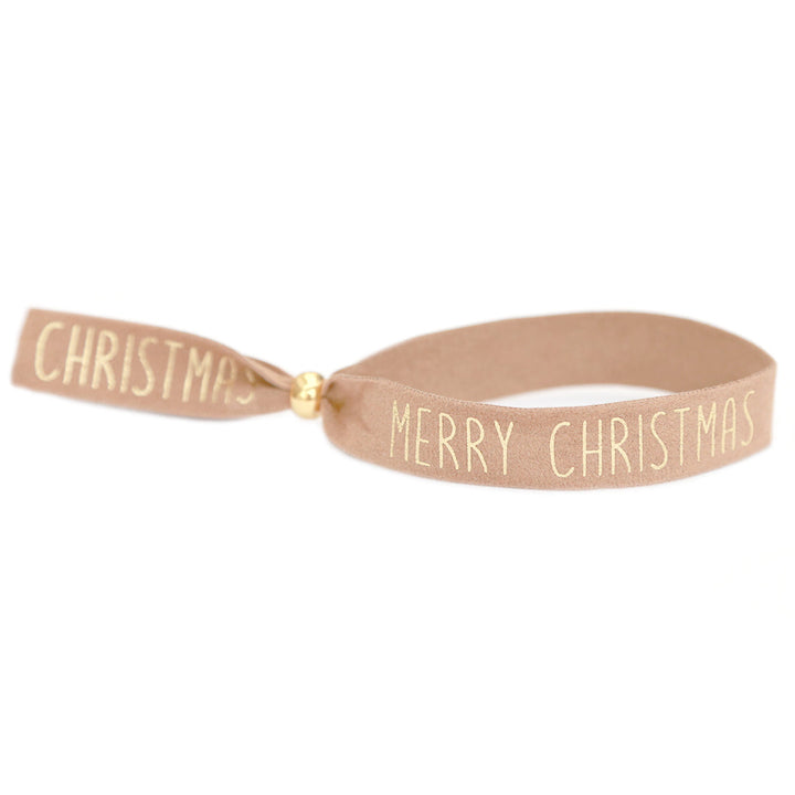 Suède armbandje Merry Christmas beige