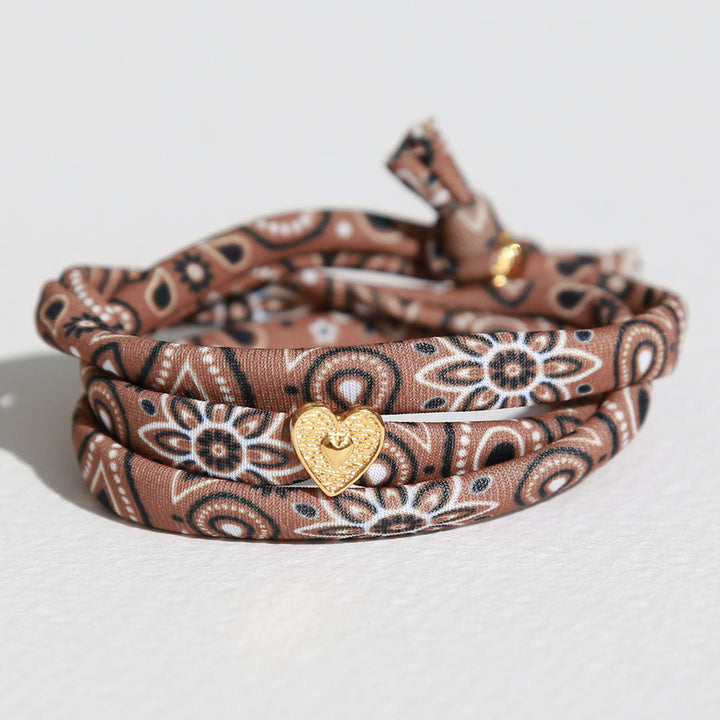 Armband bandana bruin hart goud