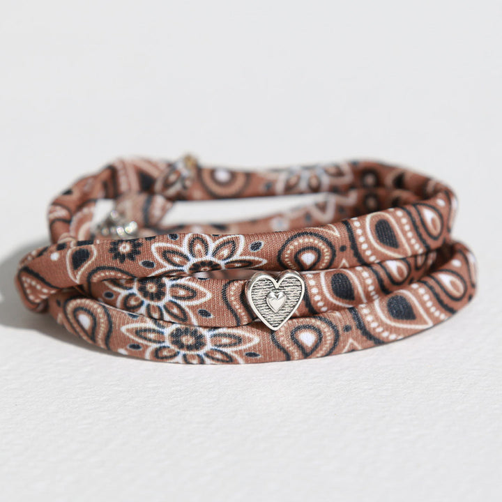 Armband bandana bruin hart zilver