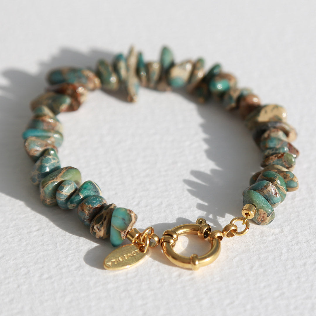 Bracelet en serpentine naturelle bleue
