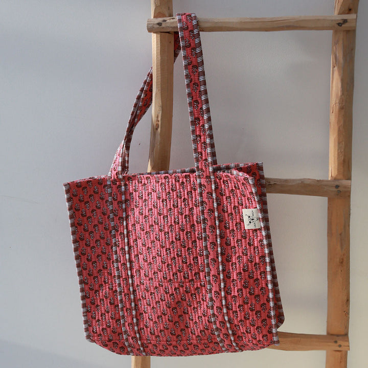 Blockprint shoulder bag Indian coral