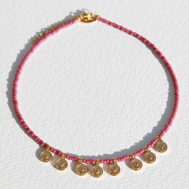 Collier Miyuki en forme de pièce d'or rose