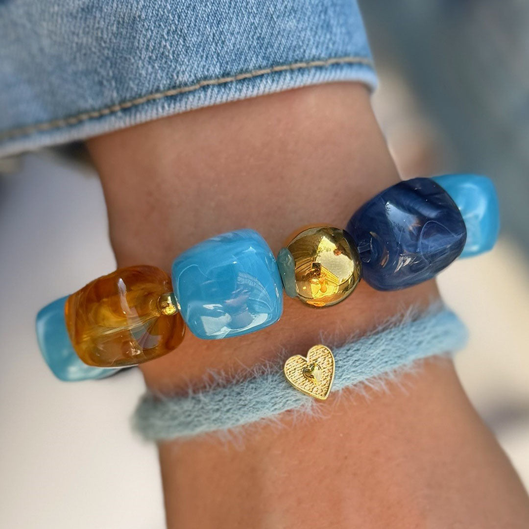 Bracelet cube golden ball blue