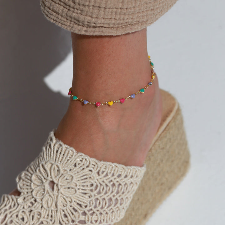Anklet colorful hearts