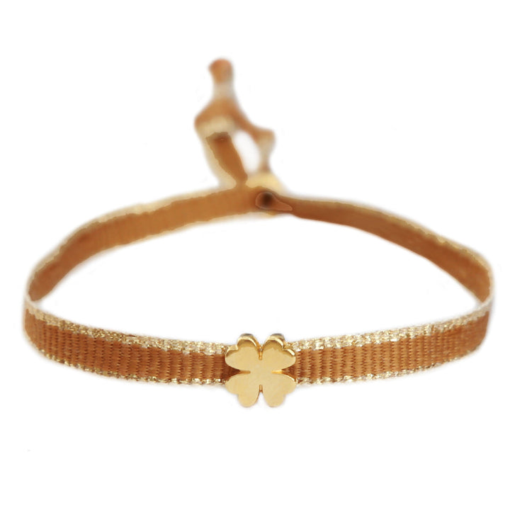 Geweven armband klaver bruin