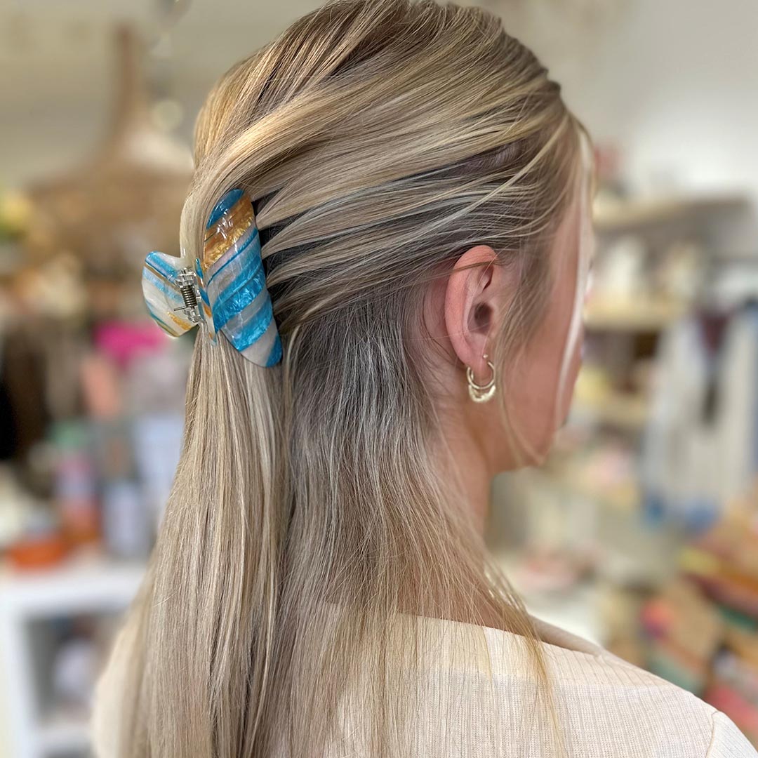 Haarklem parelmoer blauw