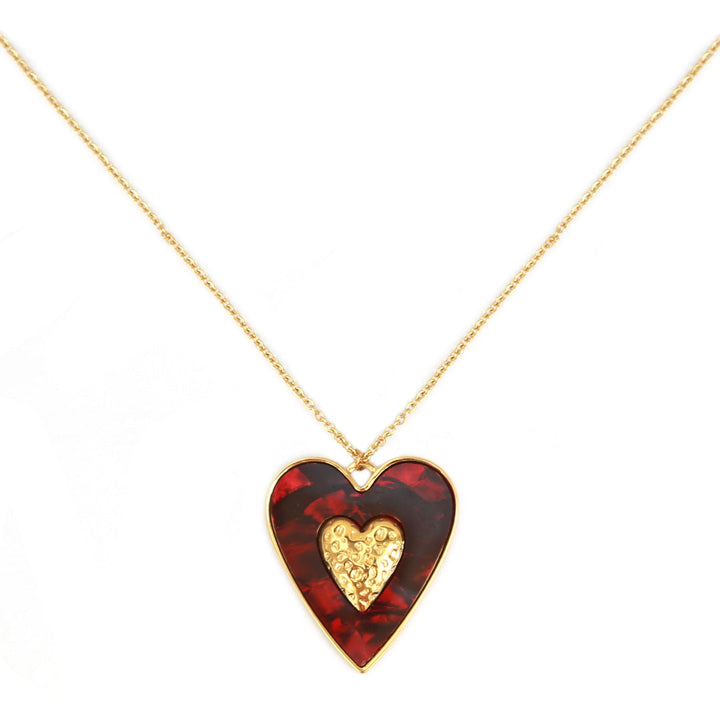 Gouden ketting burgundy heart on fire