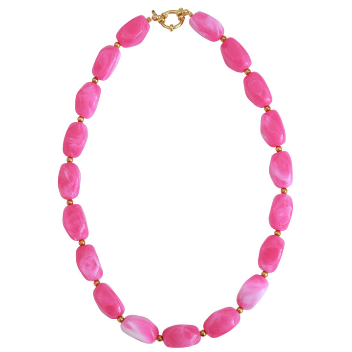 Gouden ketting  rocks pink