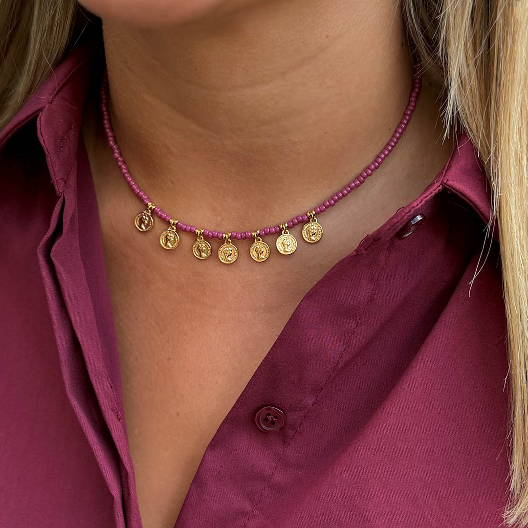 Collier Miyuki en forme de pièce d'or rose