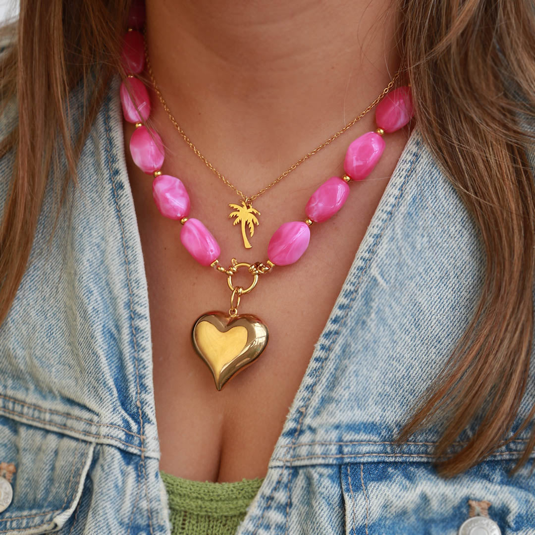 Gouden ketting  rocks pink