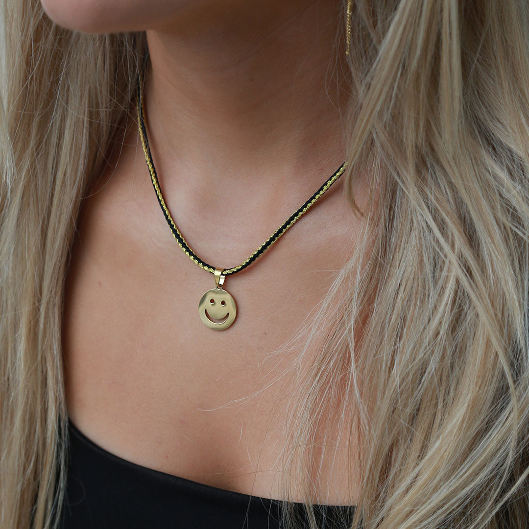 Necklace smiley cord black gold