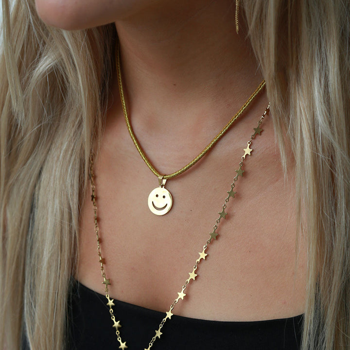 Ketting smiley cord gold