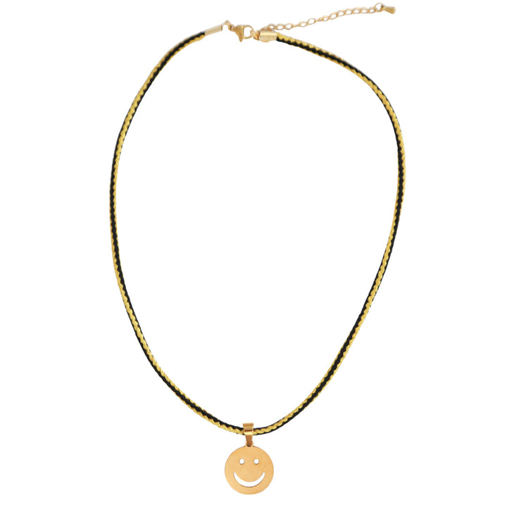 Necklace smiley cord black gold