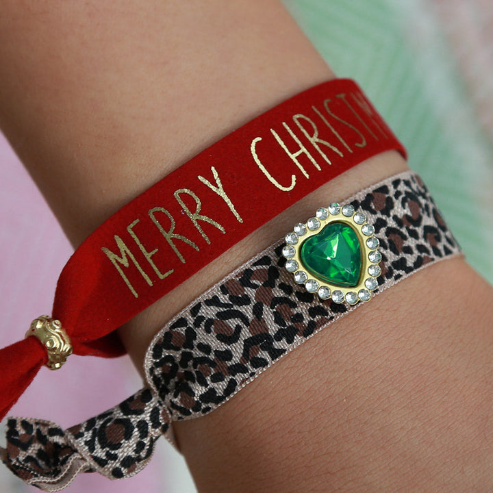 Suède armbandje Merry Christmas rood
