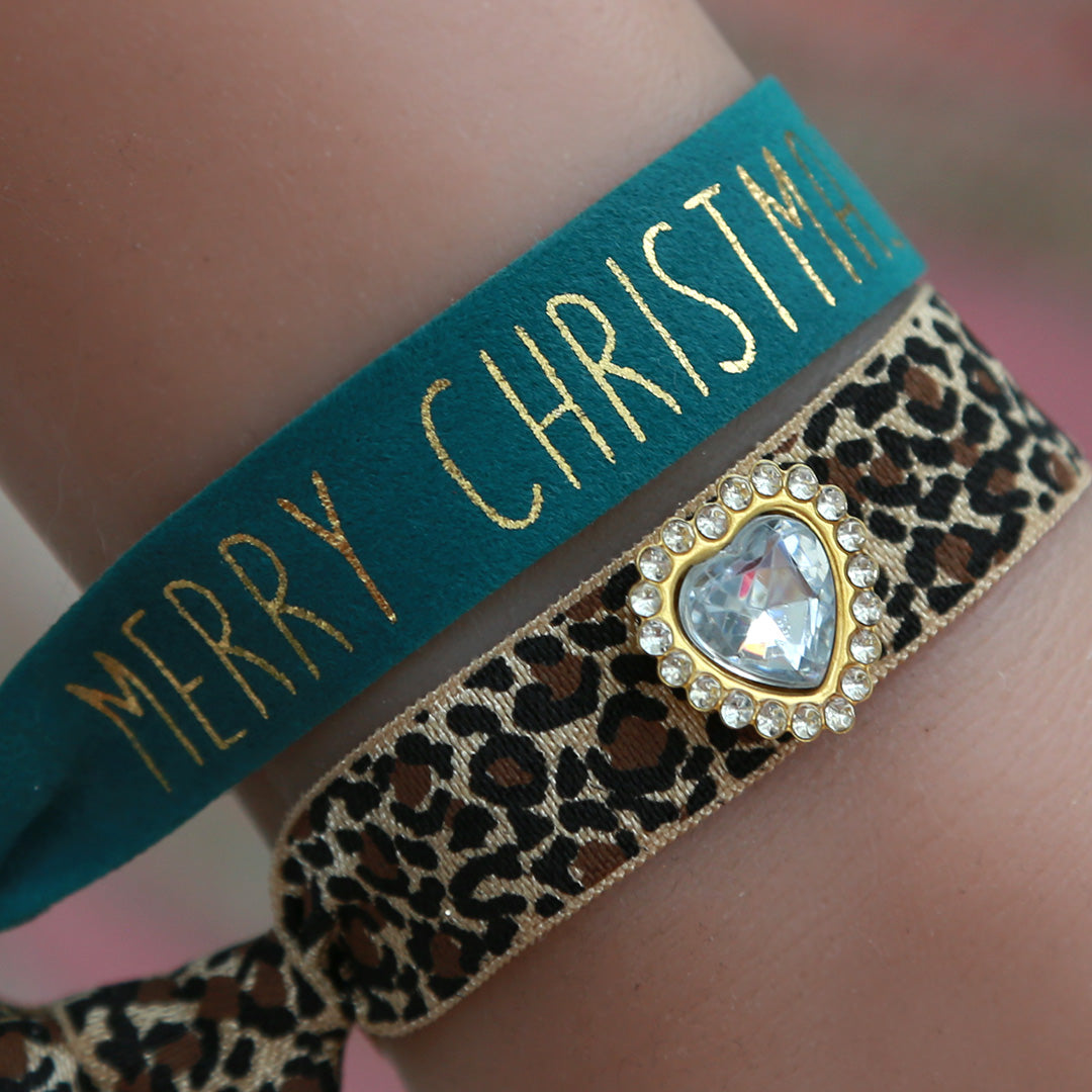 Suède armbandje Merry Christmas zeegroen