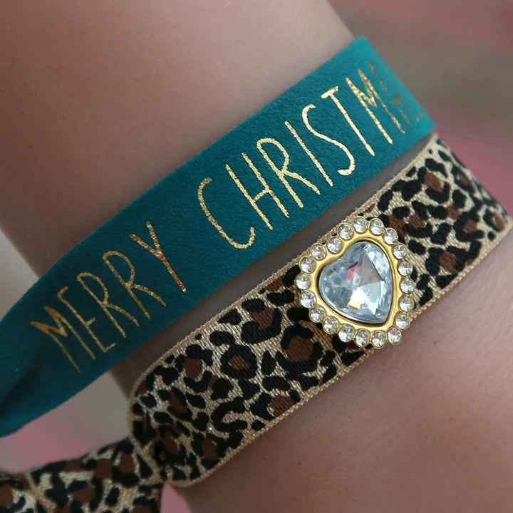 Suède armbandje Merry Christmas zeegroen