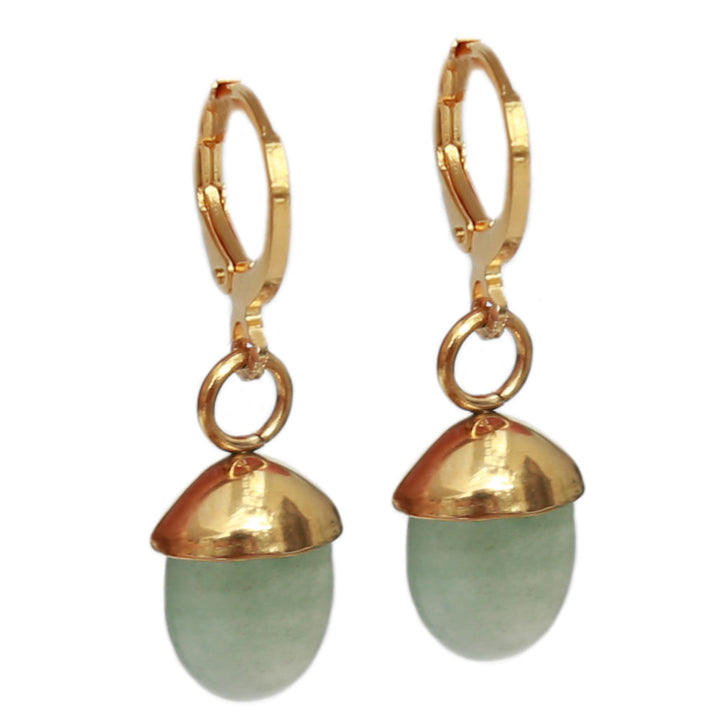 Gold earrings little stone green