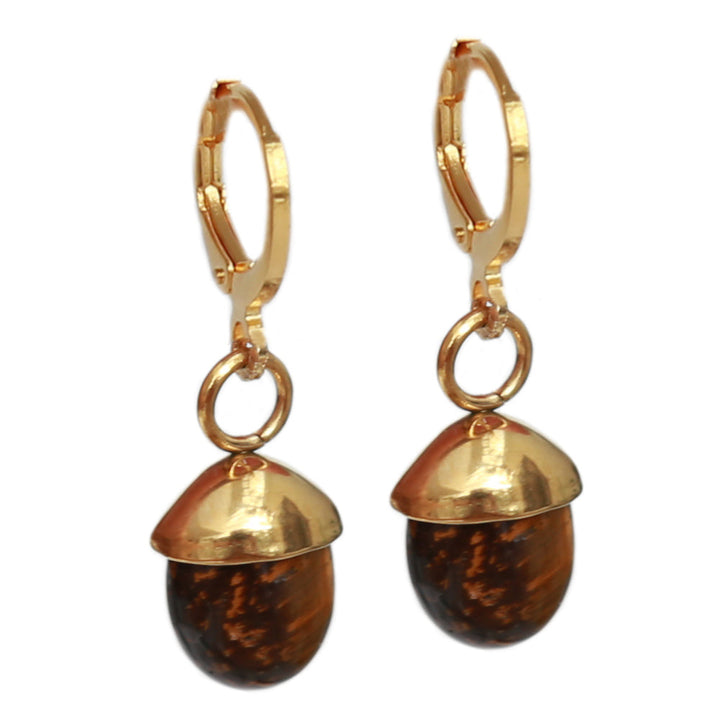 Gold earrings little stone tiger eye