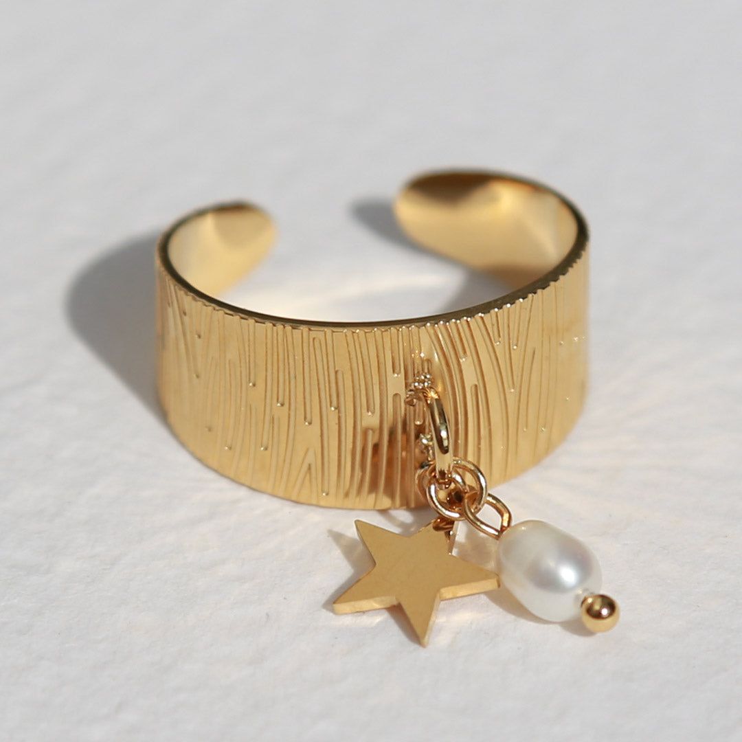 Bague en or étoile de perle