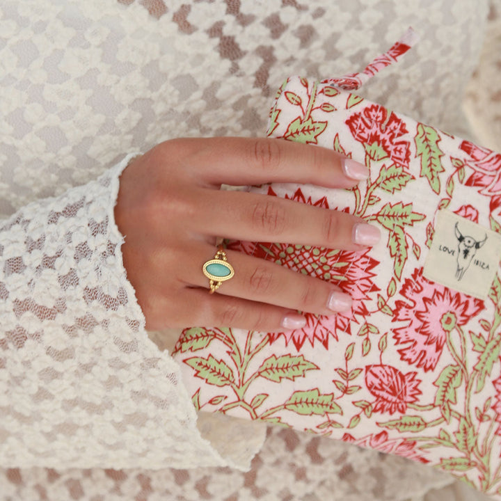 Gouden ring ovaal turquoise