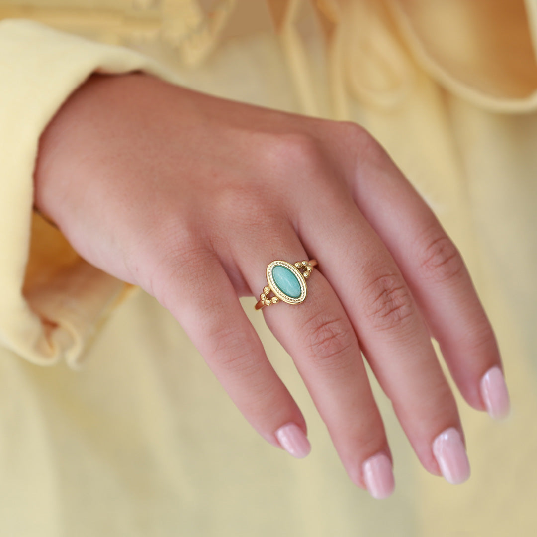Gouden ring ovaal turquoise