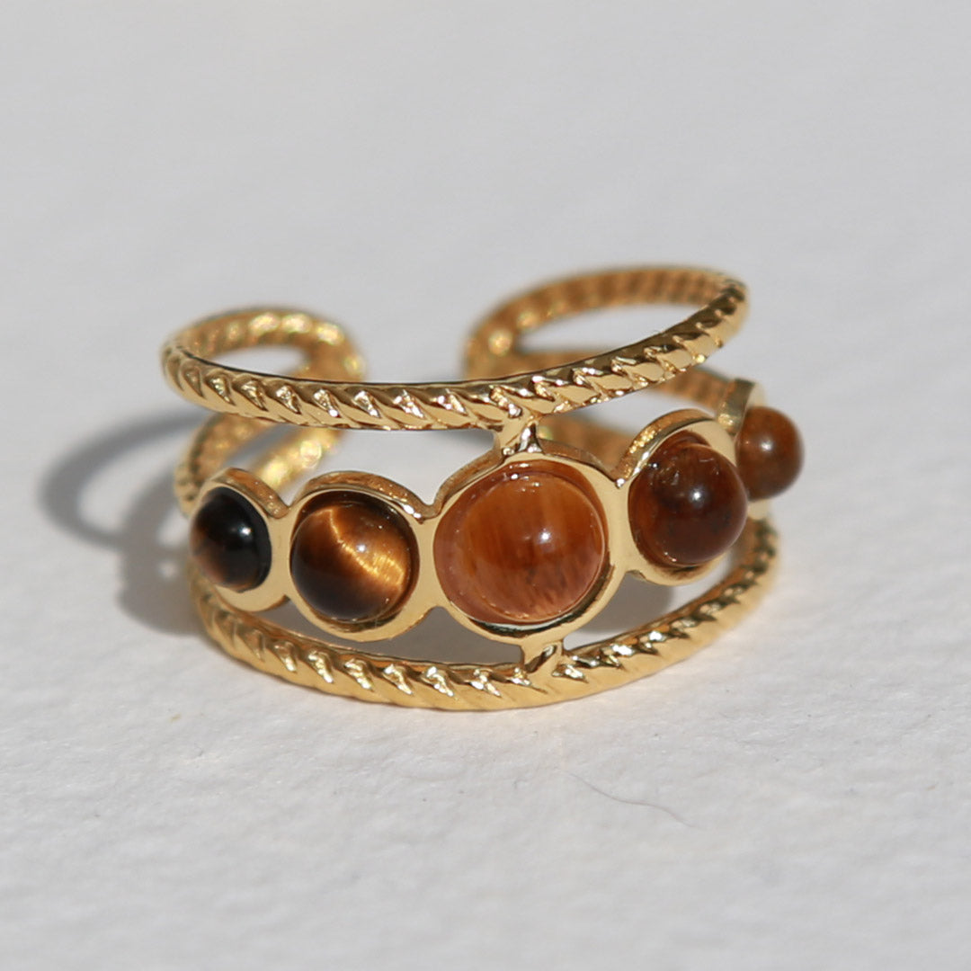 Bague en or à pois œil de tigre