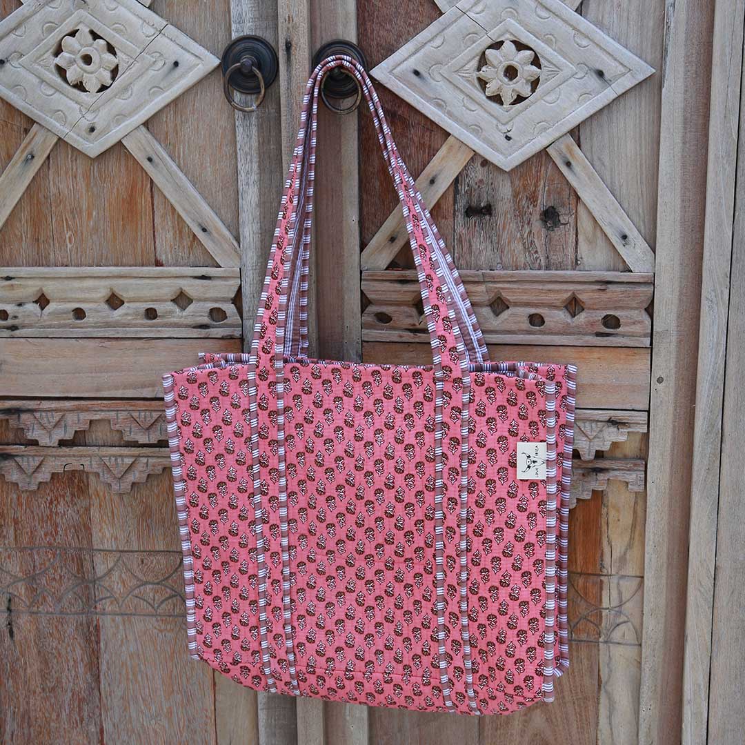 Blockprint shoulder bag Indian coral