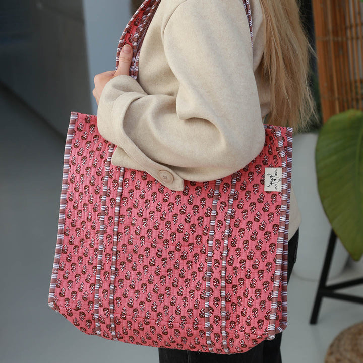 Blockprint shoulder bag Indian coral