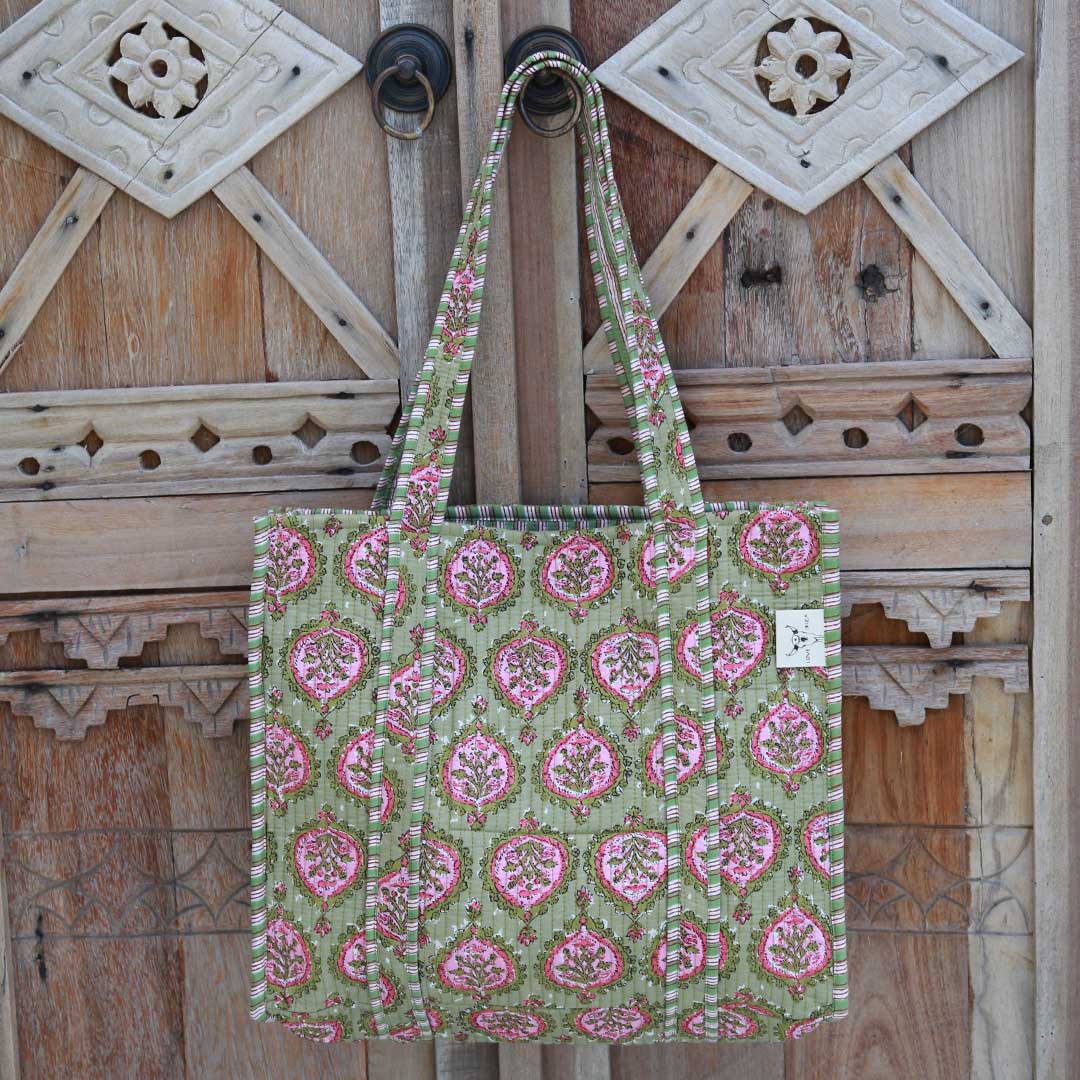 Blockprint shoulder bag Indian green