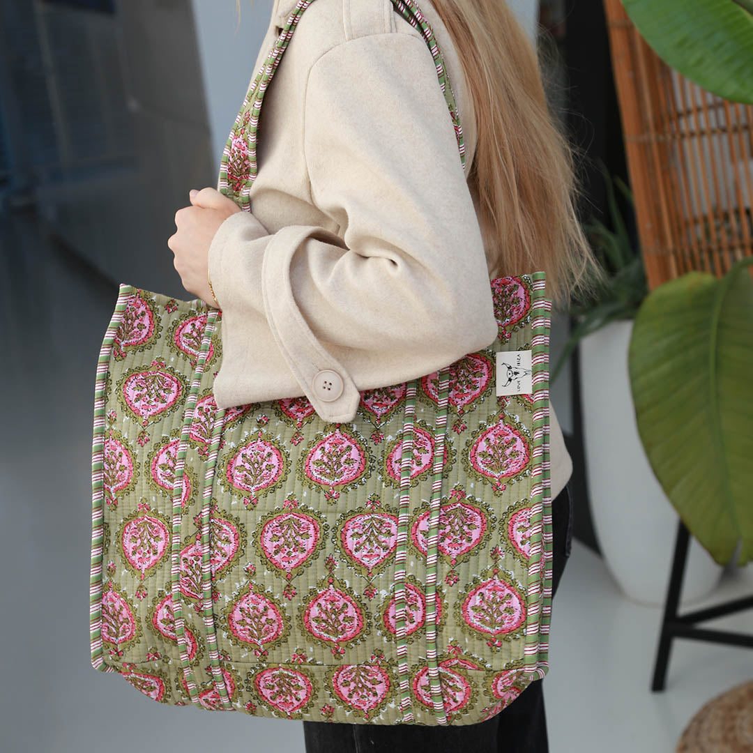 Blockprint shoulder bag Indian green