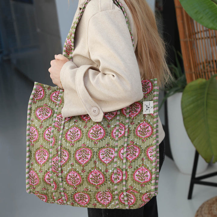 Blockprint shoulder bag Indian green