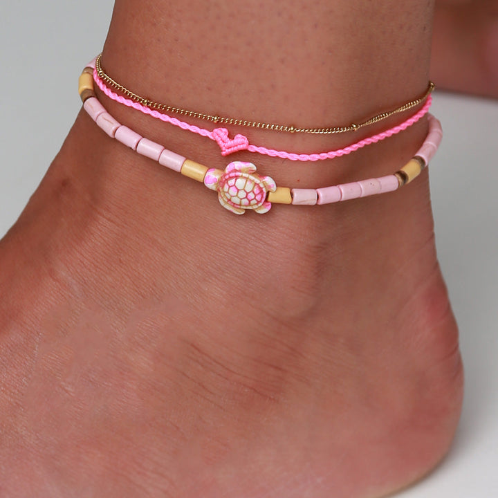 Bracelet de cheville love ibiza heart pink