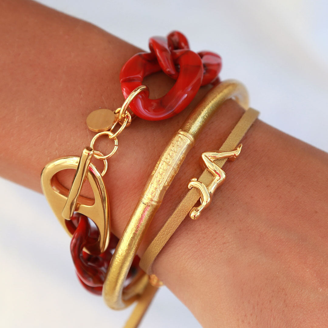 Bracelet chain scarlet red gold